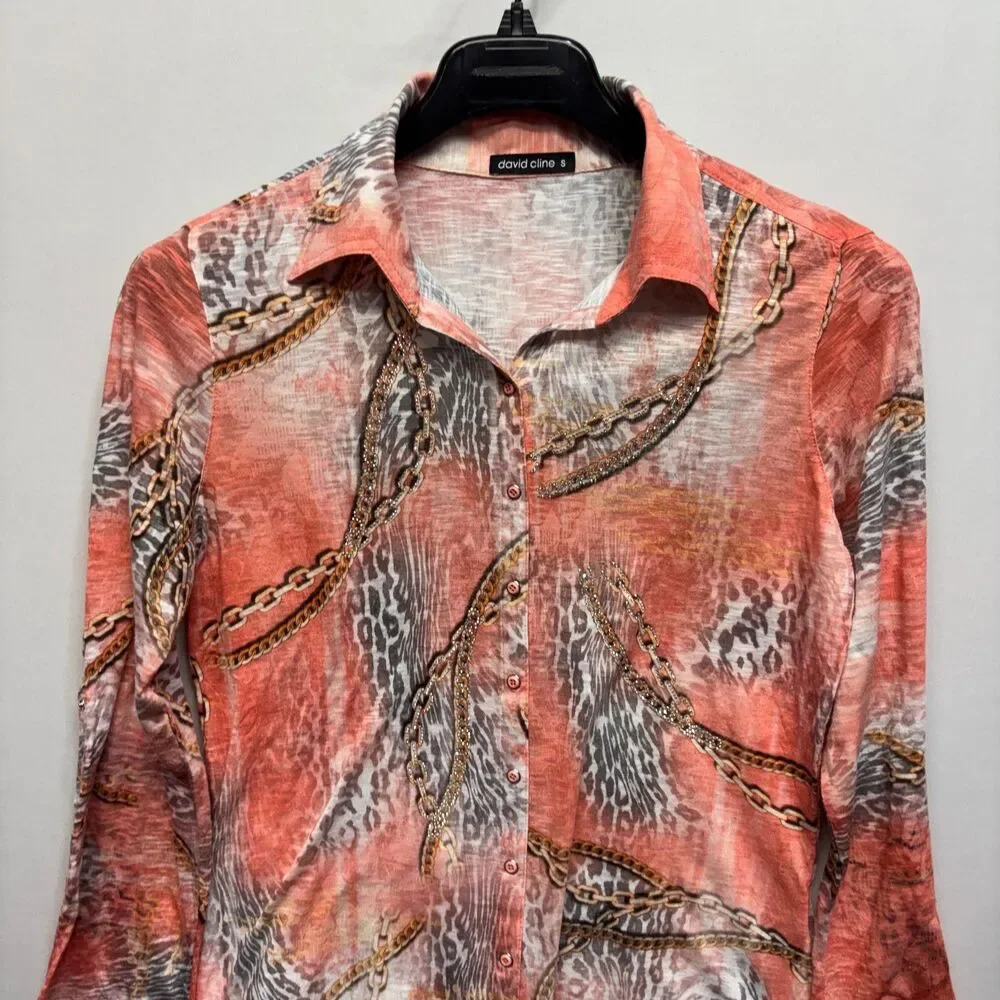 David Cline Women Blouse Top Button Down Shirt Size Small D123 -24
